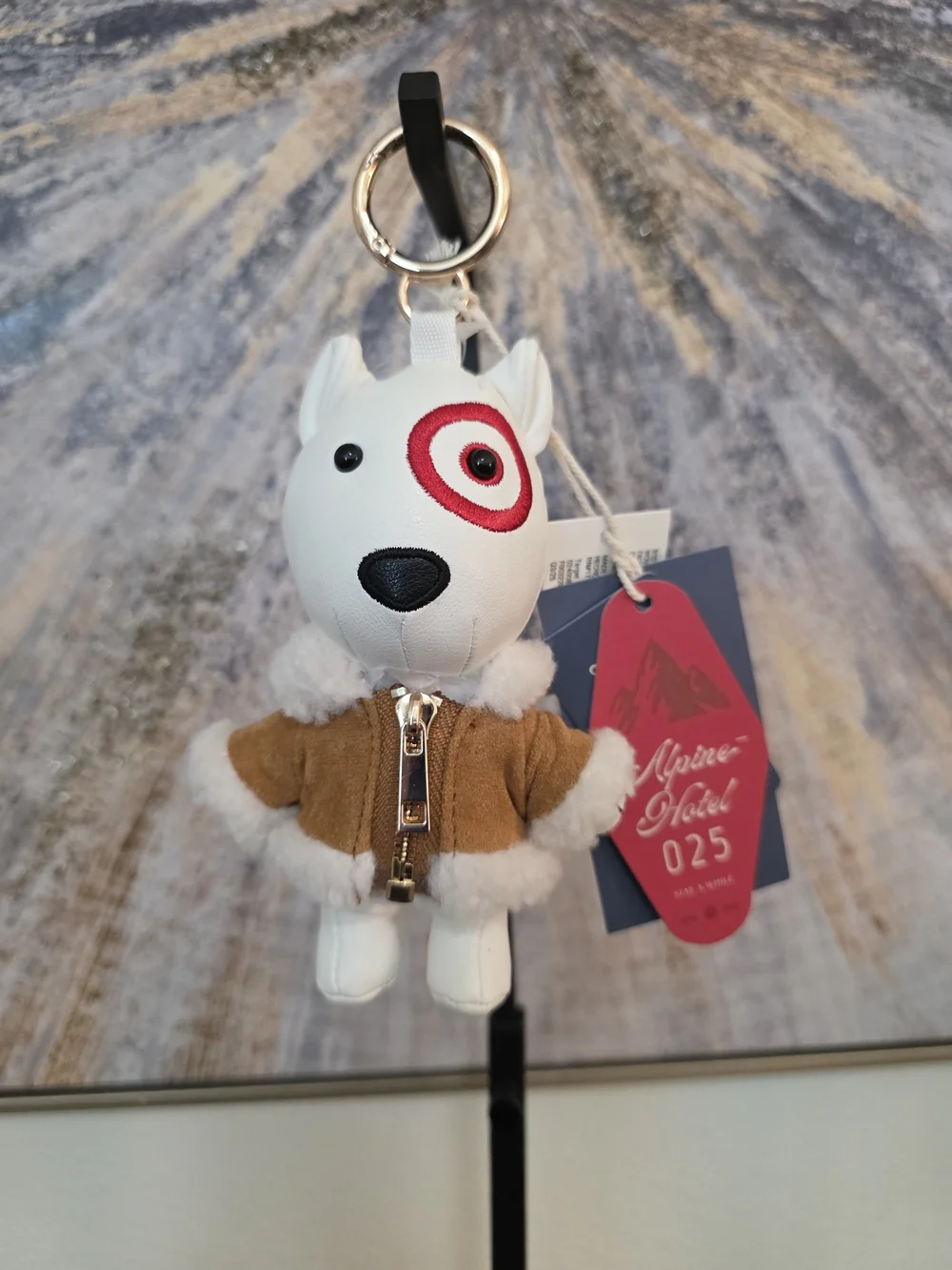 Target Bullseye Dog Keychain Plush with Brown Jacket